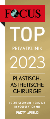 Banner von Focus Top Privatklinik 2023 für Plastisch-Ästhetische Chirurgie