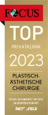 Banner von Focus Top Privatklinik 2023 für Plastisch-Ästhetische Chirurgie